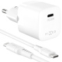 FIXED Mini GaN комплект адаптер с USB-C порт и USB-C към USB-C кабел - 30W - 1,2 m - бял