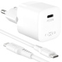 FIXED Mini GaN комплект адаптер с USB-C порт и USB-C към USB-C кабел - 20W - 1,2 m - бял