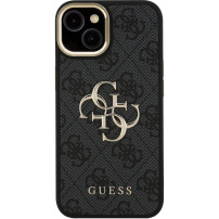 Калъф Guess 4G Metal Logo със сгъваема стойка за iPhone 15 - сив
