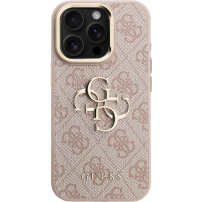 Guess 4G Metal Logo калъф с изскачаща стойка за iPhone 15 Pro Max - розов