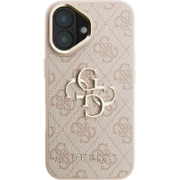 Калъф Guess 4G Metal Logo със сгъваема стойка за iPhone 16 - розов
