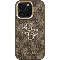 Guess 4G Metal Logo калъф с изскачаща стойка за iPhone 16 Pro Max - кафяв
