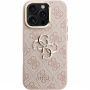 Guess 4G Metal Logo калъф с изскачаща стойка за iPhone 16 Pro Max - розов