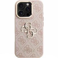 Guess 4G Metal Logo калъф с изскачаща стойка за iPhone 16 Pro Max - розов