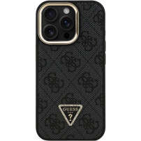 Калъф Guess 4G Strass Triangle Logo със сгъваема стойка и MagSafe за iPhone 15 Pro Max - сив