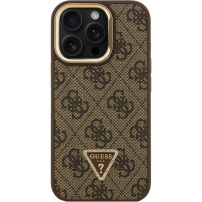Guess 4G Strass Triangle Logo калъф със сгъваема стойка и MagSafe за iPhone 15 Pro Max - кафяв