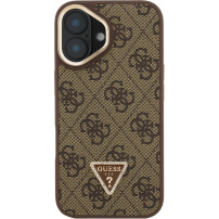 Guess 4G Strass Triangle Logo калъф със сгъваема стойка и MagSafe за iPhone 16 - кафяв