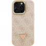 Guess 4G Strass Triangle Logo калъф със сгъваема стойка и MagSafe за iPhone 16 Pro Max - розов