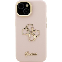 Калъф Guess Grained 4G Logo със сгъваема стойка за iPhone 13 - розов