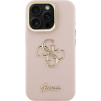 Guess Grained 4G Logo калъф със сгъваема стойка за iPhone 15 Pro - розов