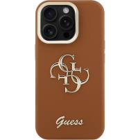 Guess Grained 4G Logo калъф със сгъваема стойка за iPhone 15 Pro Max - кафяв