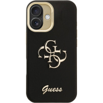 Guess Grained 4G Logo калъф със сгъваема стойка за iPhone 16 - черен