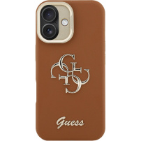 Guess Grained 4G Logo калъф с изскачаща стойка за iPhone 16 - кафяв