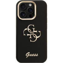 Guess Grained 4G Logo калъф със сгъваема стойка за iPhone 16 Pro Max - черен