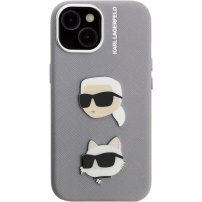 Karl Lagerfeld Grained K&CH Heads кейс за iPhone 15 - сив