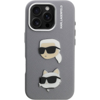Karl Lagerfeld Grained K&CH Heads калъф за iPhone 16 Pro - сив