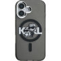 Karl Lagerfeld IML Glitter Karl and Choupette Sketch блестящ калъф с MagSafe за iPhone 16 - сив