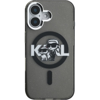 Karl Lagerfeld IML Glitter Karl and Choupette Sketch блестящ калъф с MagSafe за iPhone 16 - сив