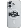 Karl Lagerfeld IML Glitter Karl and Choupette Sketch блестящ калъф с MagSafe за iPhone 16 - сребърен