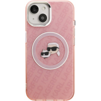 Karl Lagerfeld IML K&CH Heads Repeated Logo блестящ калъф с MagSafe за iPhone 15 - розов