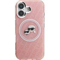 Karl Lagerfeld IML K&CH Heads Repeated Logo блестящ калъф с MagSafe за iPhone 16 - розов