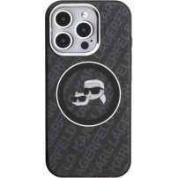 Karl Lagerfeld IML K&CH Heads Repeated Logo блестящ калъф с MagSafe за iPhone 16 Pro - черен