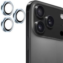 ENKAY закалено стъкло с метална рамка за защита на лещите на задната камера за iPhone 17 Pro / 17 Pro Max - светло синьо