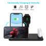 Q20 4в1 сгъваема безжична стойка за iPhone / Apple Watch / AirPods с Lightning конектор - 15W - черна