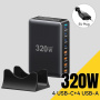 ESSAGER YMX-320W GaN бързозареждащ адаптер с портове 4x USB-C / 4x USB-A - 320W - черен