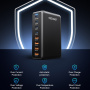 ESSAGER YMX-320W GaN бързозареждащ адаптер с портове 4x USB-C / 4x USB-A - 320W - черен