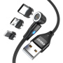 ENKAY 3в1 кабел за зареждане и данни със сменяеми магнитни конектори - USB-A към USB-C / Lightning / micro USB - 1 m - черен