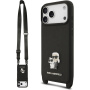 Karl Lagerfeld Saffiano Crossbody Metal Karl and Choupette калъф с регулируема презрамка за iPhone 17 Pro Max - черен