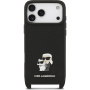 Karl Lagerfeld Saffiano Crossbody Metal Karl and Choupette калъф с регулируема презрамка за iPhone 17 Pro Max - черен