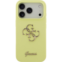 Силиконов калъф Guess 4G Metal Logo за iPhone 17 Pro - неоново жълт