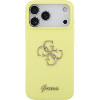 Силиконов калъф Guess 4G Metal Logo за iPhone 17 Pro Max - неоново жълт