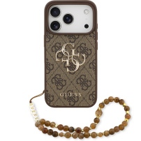 Калъф Guess 4G Metal Logo Strap с каишка за iPhone 17 Pro Max - кафяв