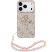 Guess 4G Metal Logo Strap кейс с каишка за iPhone 17 Pro Max - розов