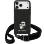 Karl Lagerfeld Saffiano Crossbody Metal Karl and Choupette калъф с регулируема презрамка за iPhone 17 Pro Max - черен