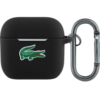 Lacoste Croc Logo силиконов калъф с карабинер за AirPods 4 / 5 - черен