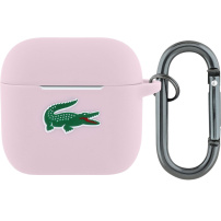 Силиконов калъф с карабинер Lacoste Croc Logo за AirPods 4 / 5 - розов