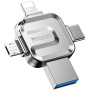 Yesido FL15 4в1 флаш памет с конектори USB-C / Lightning / USB-A / micro USB - 16GB - сребърен