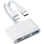 NK-104 Pro 4в1 редуктор с четец за карти - слот за SD / TF карта / USB-C / USB-A към USB-C / Lightning - бял