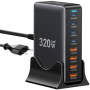 ESSAGER YMX-320W GaN бързозареждащ адаптер с портове 4x USB-C / 4x USB-A - 320W - черен