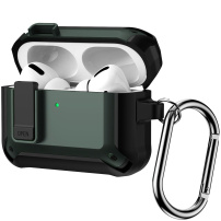 Супер издръжлив калъф с карабинер за AirPods Pro 3 - тъмнозелен