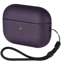 Калъф с текстура на кожа и каишка за AirPods Pro 3 - тъмно лилав