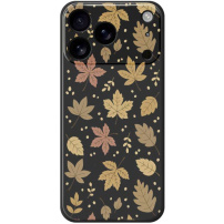 Защитен калъф с шарка на есенни листа за iPhone 17 Pro Max - черен