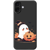 Защитен калъф с мотив на призрак с тиква за iPhone 17 - черен