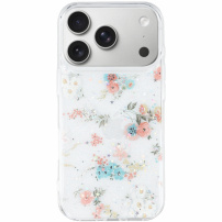 Блестящ прозрачен калъф за iPhone 17 Pro - цветя