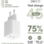 PanzerGlass empower Turbo GaN бързозареждащ адаптер с 2x USB-C порта - 45W - бял