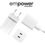 PanzerGlass empower Turbo GaN бързозареждащ адаптер с 2x USB-C порта - 45W - бял